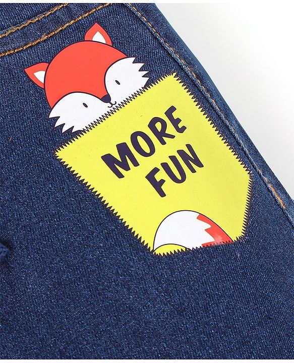 Babyhug Cotton Spandex Full Length Stretchable Joggers with Fox Print - Dark Blue