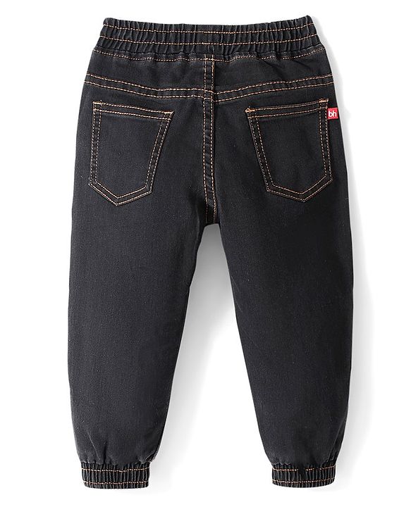 Babyhug Cotton Spandex Full Length Stretchable Joggers with Fox Print - Dark Blue