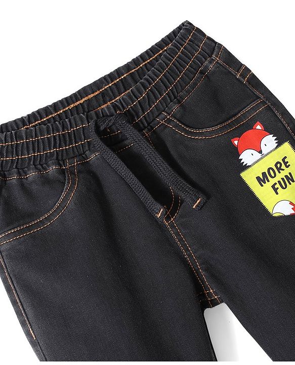 Babyhug Cotton Spandex Full Length Stretchable Joggers with Fox Print - Dark Blue
