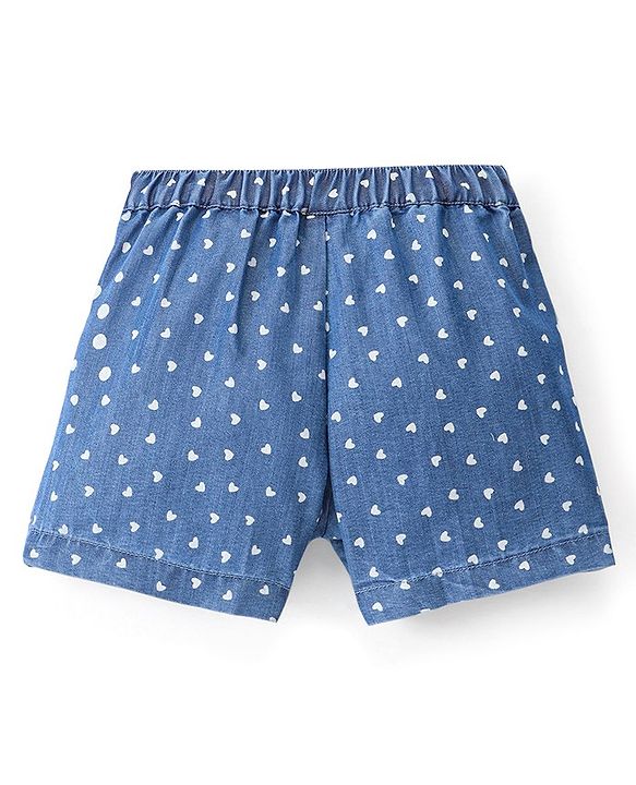 Babyhug 100% Cotton Mid Thigh Frill Skorts Heart Print Colour - Blue