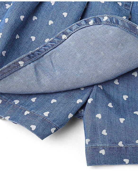 Babyhug 100% Cotton Mid Thigh Frill Skorts Heart Print Colour - Blue