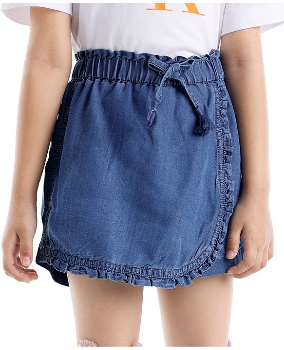 Babyhug 100% Cotton Mid Thigh Skorts Solid Colour - Blue