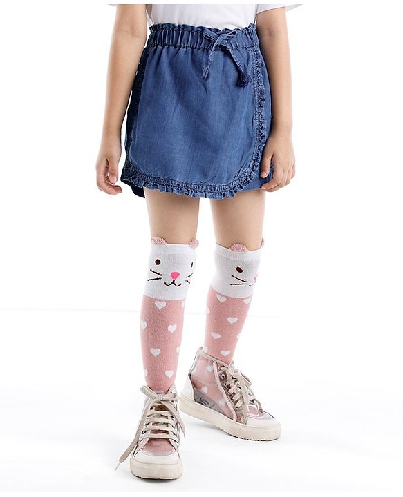 Babyhug 100% Cotton Mid Thigh Skorts Solid Colour - Blue
