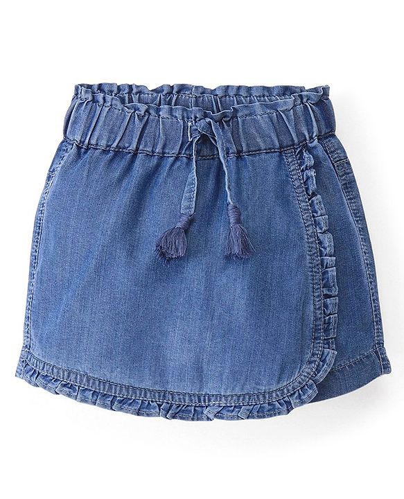 Babyhug 100% Cotton Mid Thigh Skorts Solid Colour - Blue