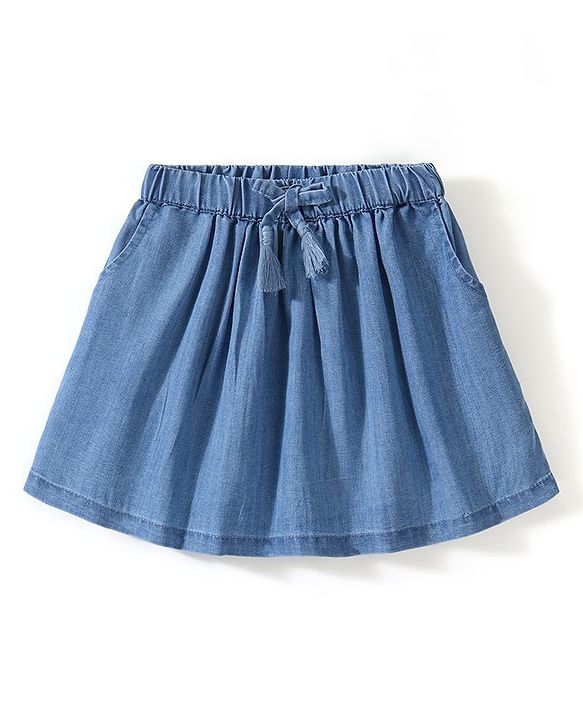 Babyhug 100% Cotton Mid Thigh Frill Skirt Solid Colour - Blue