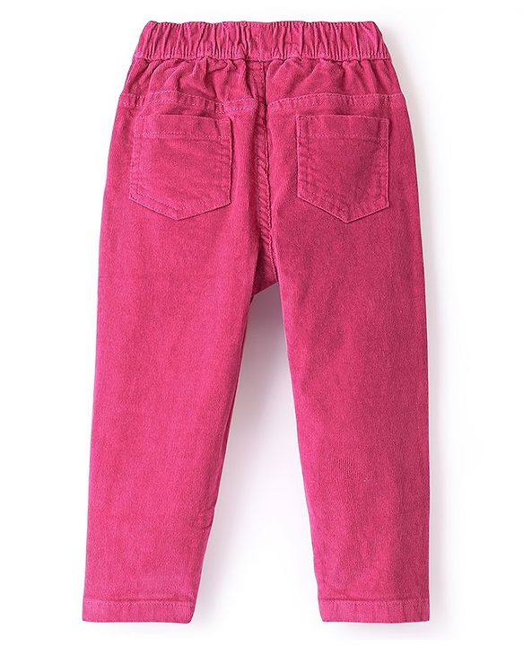 Babyhug Cotton Woven Full Length Solid Colour Stretchable Corduroy Pants - Dark Pink