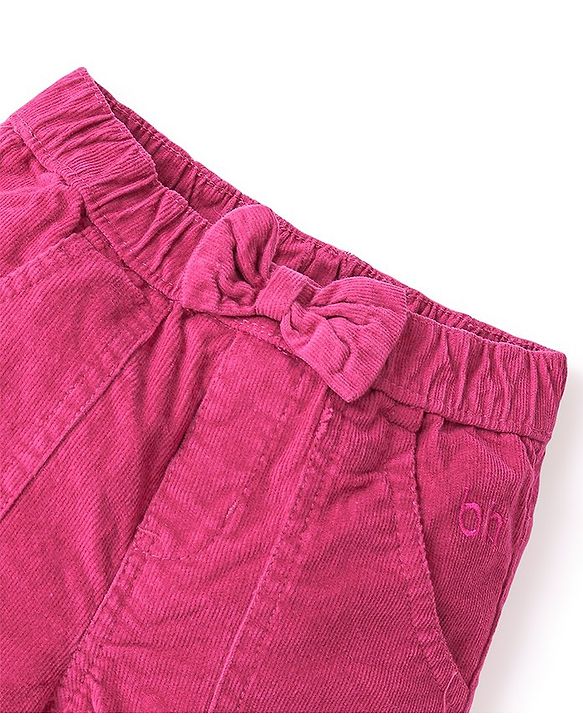 Babyhug Cotton Woven Full Length Solid Colour Stretchable Corduroy Pants - Dark Pink