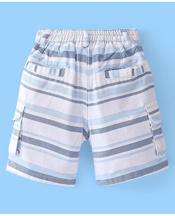 Babyhug 100% Cotton Woven Above Knee Length Bermuda Striped - White
