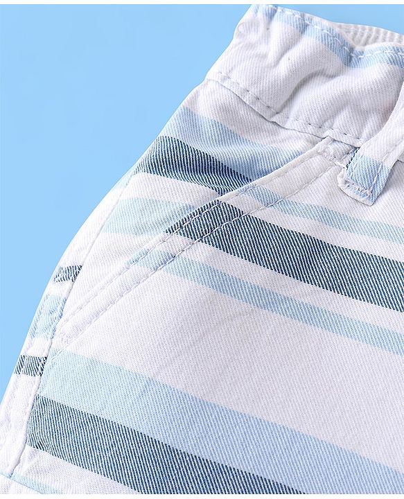 Babyhug 100% Cotton Woven Above Knee Length Bermuda Striped - White