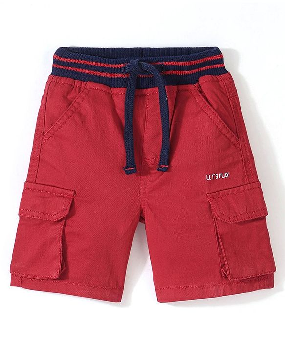 Babyhug Cotton Lycra Woven Above Knee Length Bermuda- Red