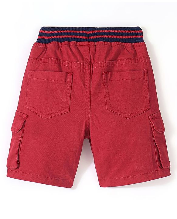 Babyhug Cotton Lycra Woven Above Knee Length Bermuda- Red