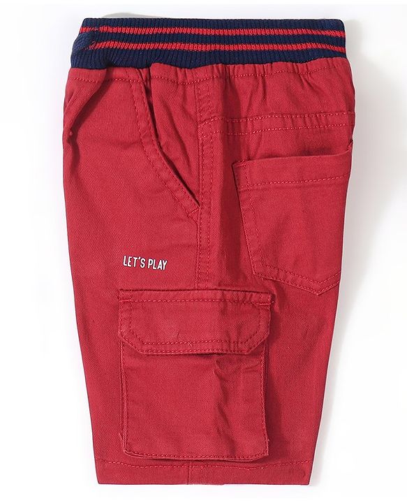 Babyhug Cotton Lycra Woven Above Knee Length Bermuda- Red