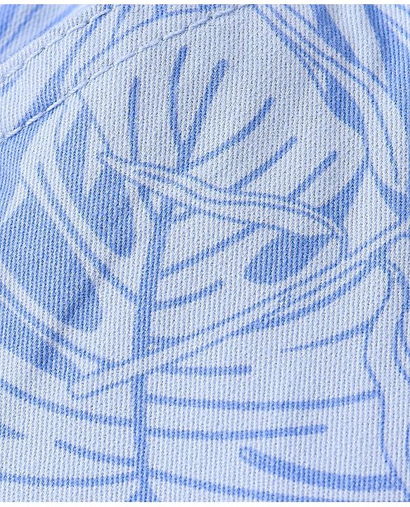 Babyhug Cotton Lycra Above Knee Length Bermuda Leafy Print - Blue