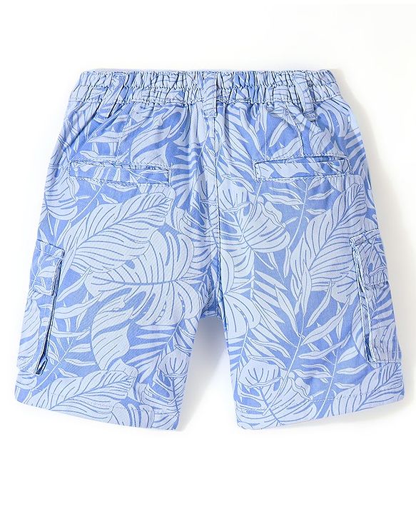 Babyhug Cotton Lycra Above Knee Length Bermuda Leafy Print - Blue