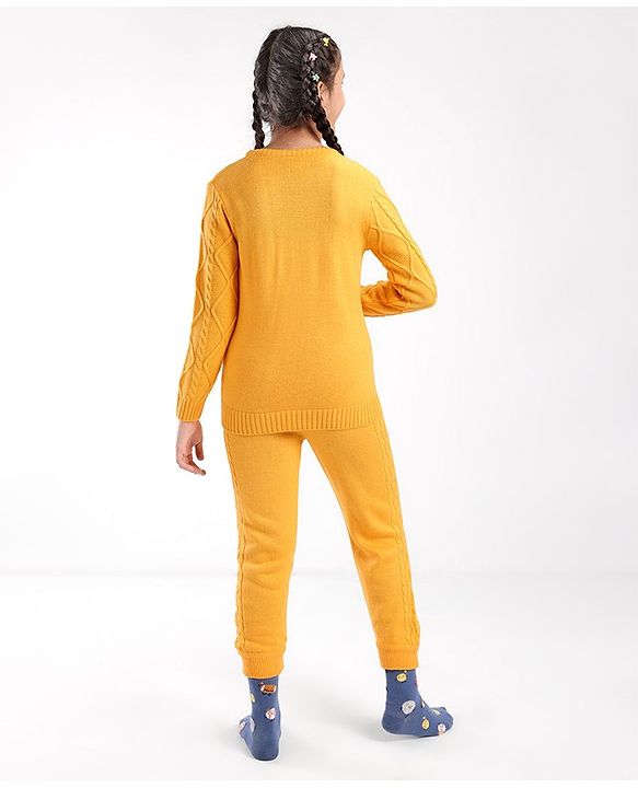 Pine Kids Full Sleeves Sweater Set With Cable Knit - Mustard Yellow