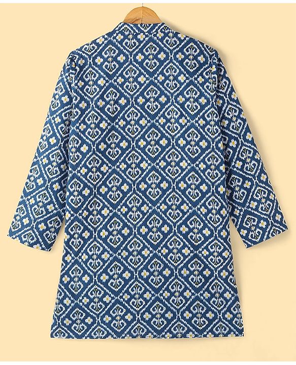 Pine Kids 100% Cotton Woven Full Sleeves Kurta & Pyjama Set Floral Print - Navy Blue