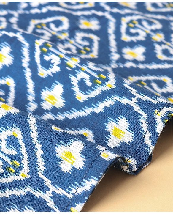 Pine Kids 100% Cotton Woven Full Sleeves Kurta & Pyjama Set Floral Print - Navy Blue