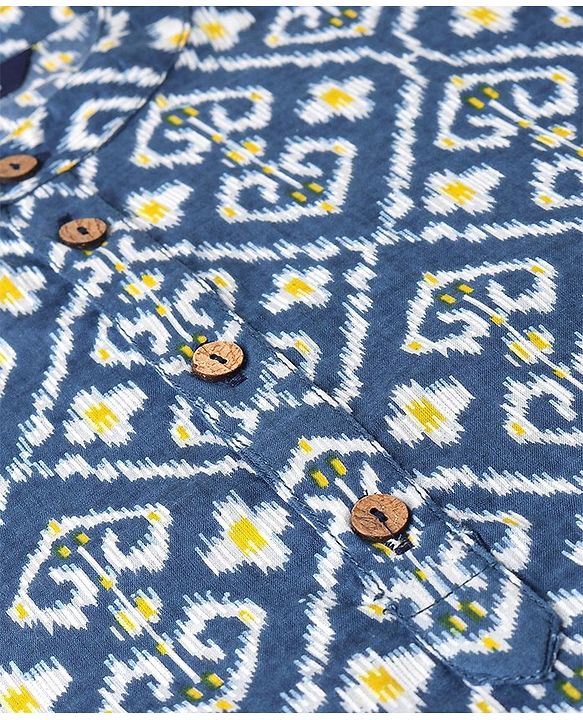 Pine Kids 100% Cotton Woven Full Sleeves Kurta & Pyjama Set Floral Print - Navy Blue