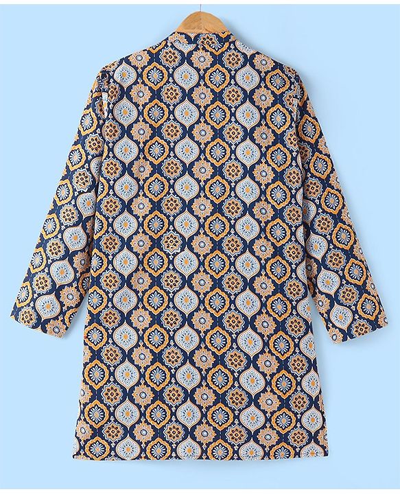 Pine Kids 100% Cotton Woven Full Sleeves Kurta & Pyjama Set Floral Print - Blue