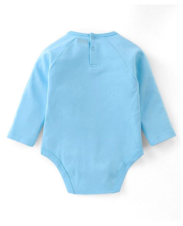 Babyhug 100% Cotton Full Sleeves Onesies with  Leggings & Cap Bear Print - Blue