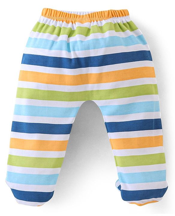 Babyhug 100% Cotton Full Sleeves Onesies with  Leggings & Cap Bear Print - Blue