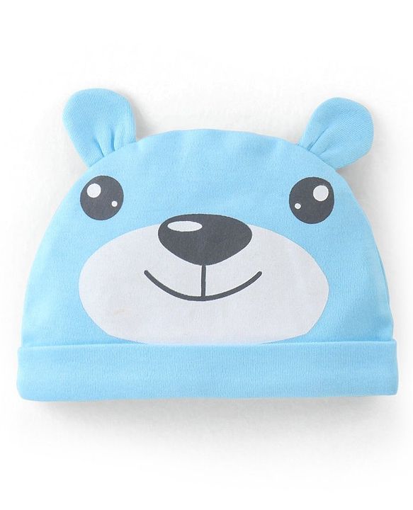 Babyhug 100% Cotton Full Sleeves Onesies with  Leggings & Cap Bear Print - Blue