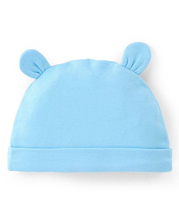 Babyhug 100% Cotton Full Sleeves Onesies with  Leggings & Cap Bear Print - Blue