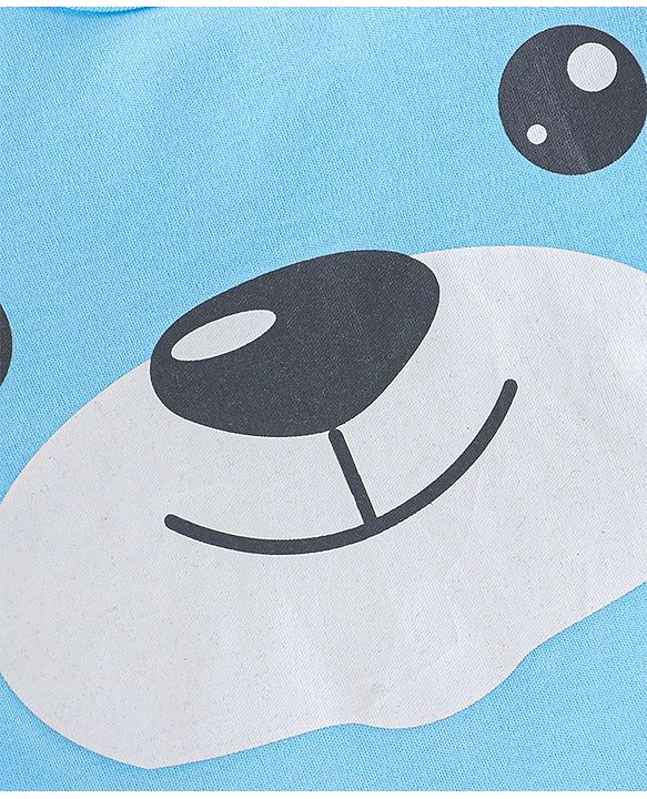 Babyhug 100% Cotton Full Sleeves Onesies with  Leggings & Cap Bear Print - Blue