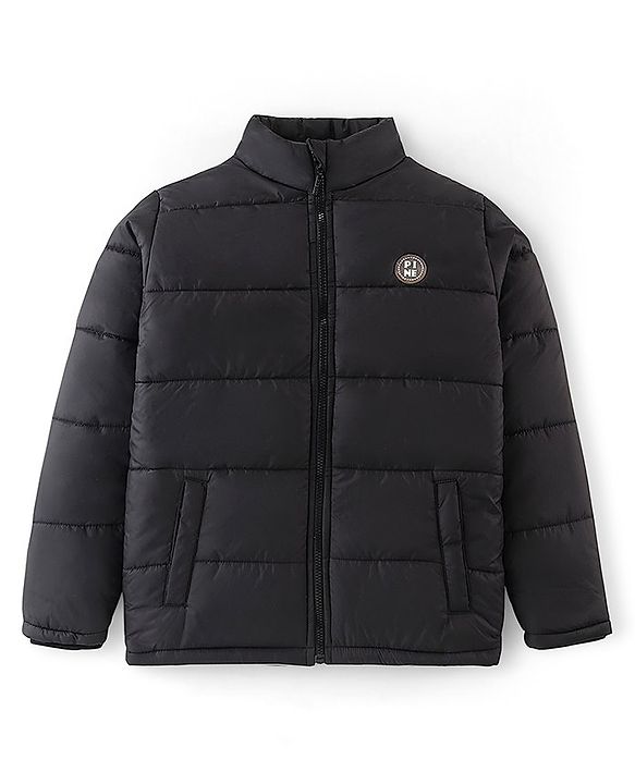 Pine Kids Full Sleeves Solid Color Medium Winter Jacket - Black