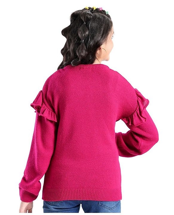 Pine Kids Full Sleeves Ruffle Detailing Sweater - Fuchsia