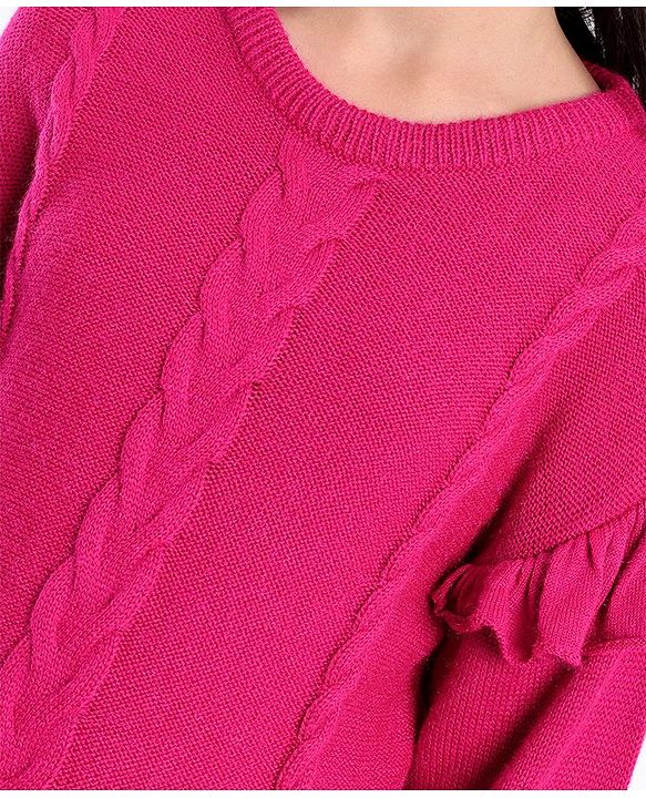 Pine Kids Full Sleeves Ruffle Detailing Sweater - Fuchsia