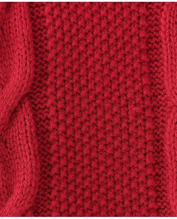 Pine Kids Knit Three Fourth Sleeves Sweater With Cable Knit Design - Deep Red
