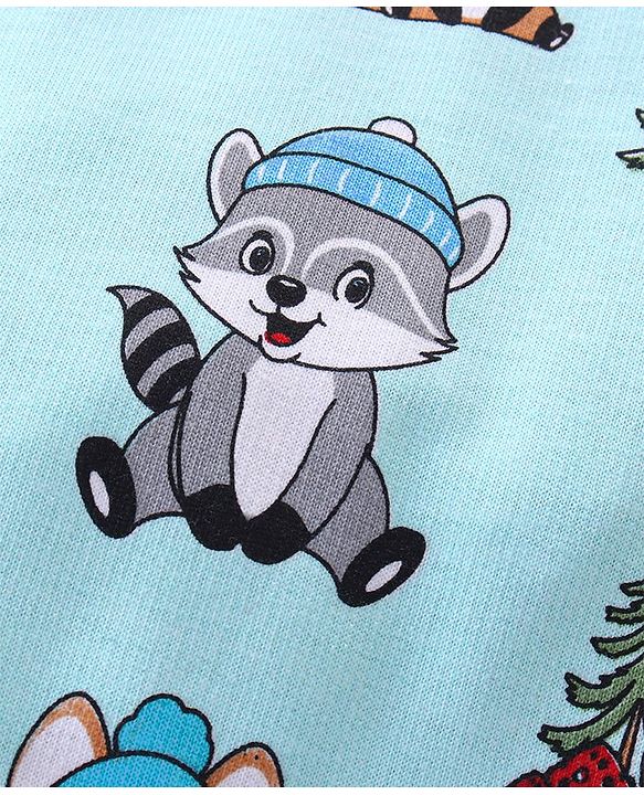 Babyhug 100% Cotton Knit Animal Print Dungaree with Full Sleeves Stripe Inner Tee - Orange & Light Blue