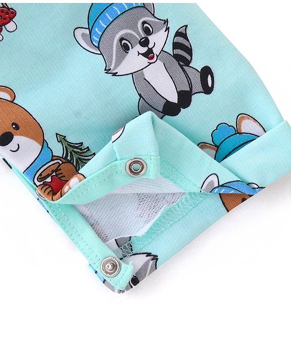 Babyhug 100% Cotton Knit Animal Print Dungaree with Full Sleeves Stripe Inner Tee - Orange & Light Blue