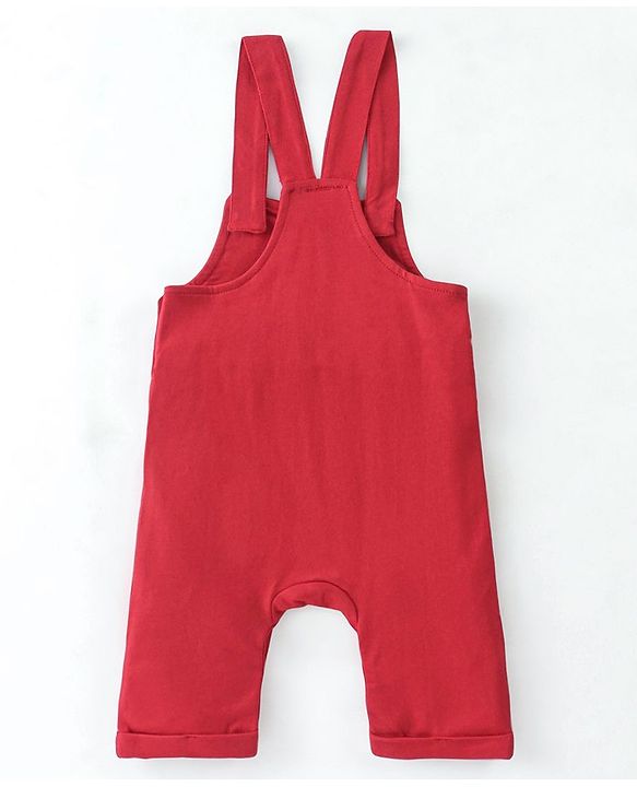 Babyhug 100% Cotton Knit Dungaree with Full Sleeves Inner Tee Animals Print - Light Blue & Red