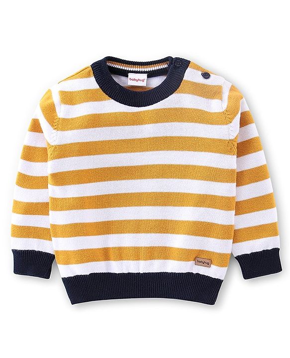 Babyhug Knit Full Sleeves Lightweight Sweater Striped - Yellow & White