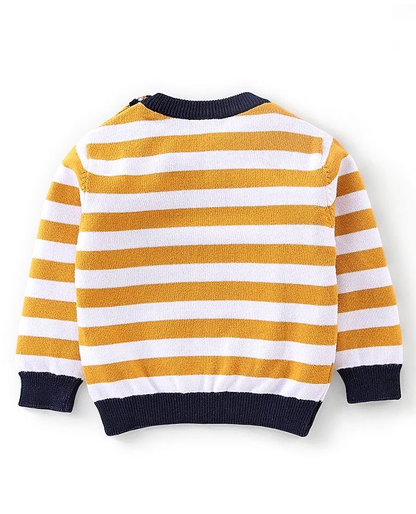 Babyhug Knit Full Sleeves Lightweight Sweater Striped - Yellow & White