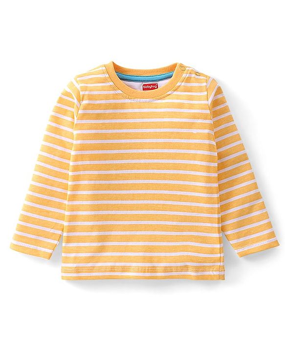 Babyhug 100% Cotton Knit Raccoon & Bear Printed Dungaree with Full Sleeves Striped Inner Tee - Blue & Orange
