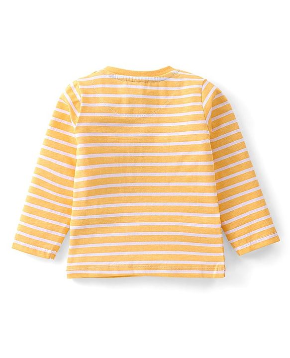 Babyhug 100% Cotton Knit Raccoon & Bear Printed Dungaree with Full Sleeves Striped Inner Tee - Blue & Orange