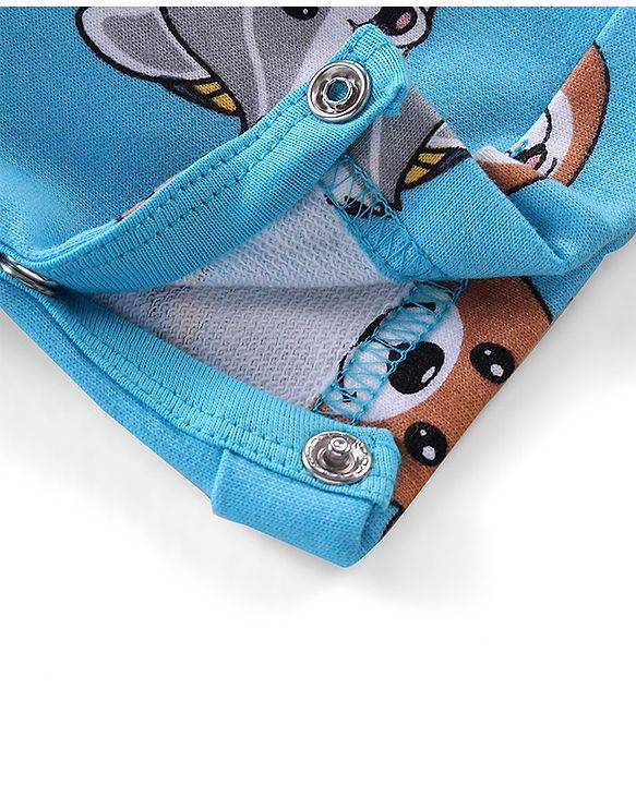 Babyhug 100% Cotton Knit Raccoon & Bear Printed Dungaree with Full Sleeves Striped Inner Tee - Blue & Orange