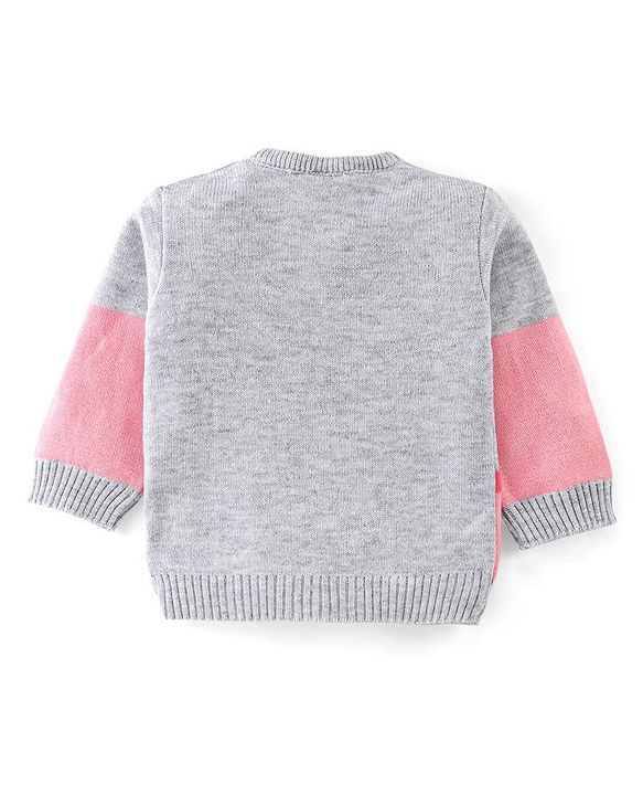 Babyhug Knit Full Sleeves Sweater Set Teddy Design - Grey & Pink
