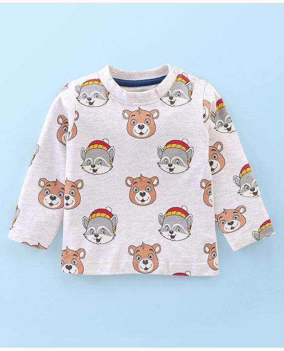 Babyhug 100% Cotton Knit Dungaree with Full Sleeves Inner Tee Teddy Print - Navy Blue & White Melange