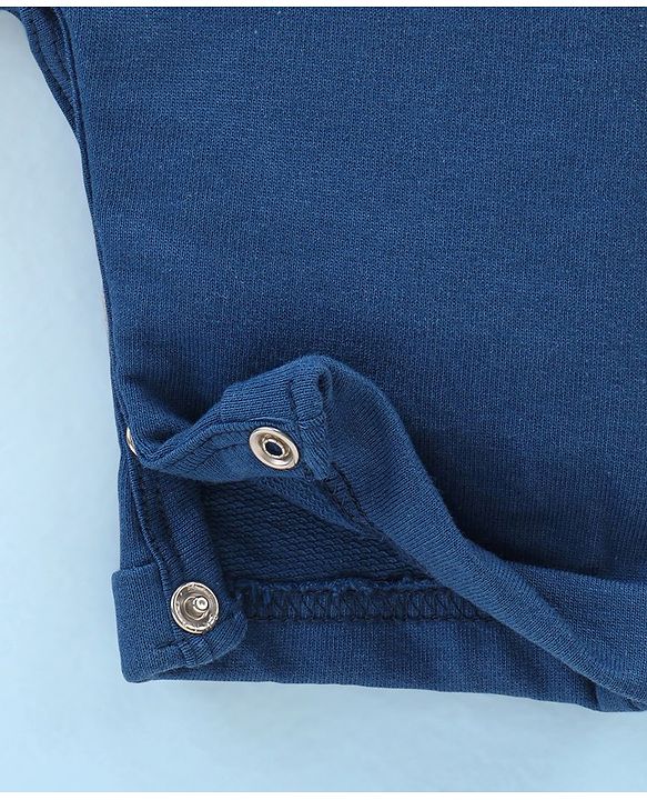 Babyhug 100% Cotton Knit Dungaree with Full Sleeves Inner Tee Teddy Print - Navy Blue & White Melange