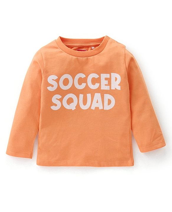 Babyhug 100% Cotton Knit Dungaree with Full Sleeves Inner Tee Soccer Ball Print - Peach