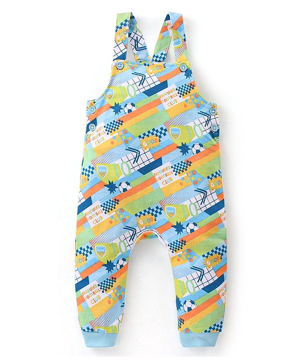 Babyhug 100% Cotton Knit Dungaree with Full Sleeves Inner Tee Soccer Ball Print - Peach