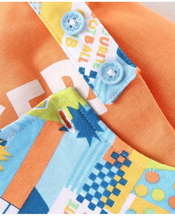 Babyhug 100% Cotton Knit Dungaree with Full Sleeves Inner Tee Soccer Ball Print - Peach