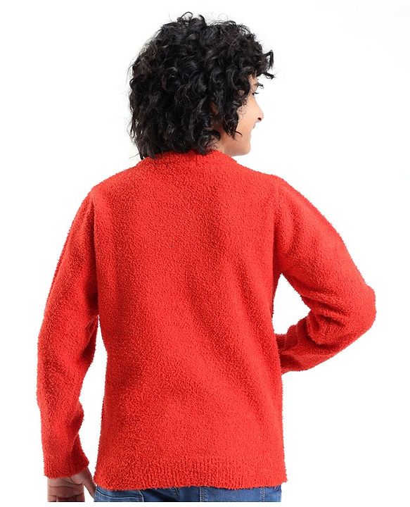 Pine Kids Knit Full Sleeves University Embroidered Sweater - Red