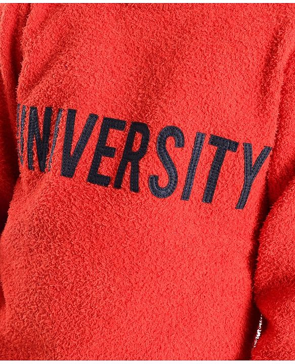 Pine Kids Knit Full Sleeves University Embroidered Sweater - Red