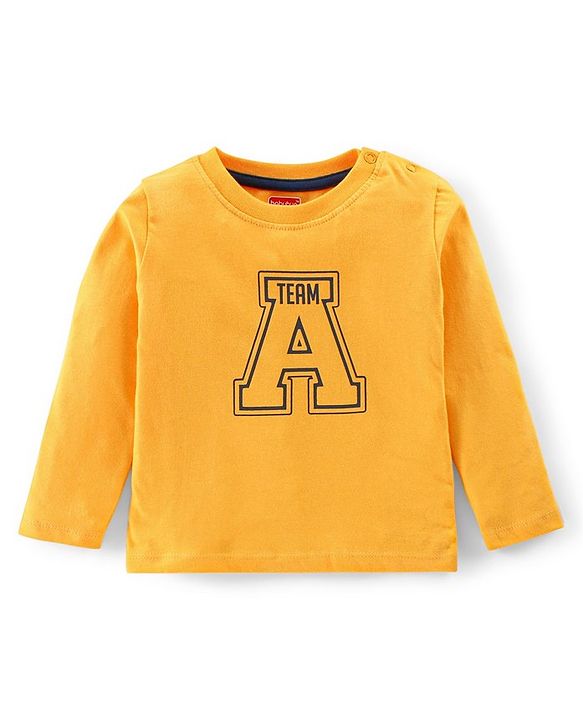 Babyhug Single Jersey Woven Dungaree with Full Sleeves T- Shirt Text Printed - Orange & Navy Blue
