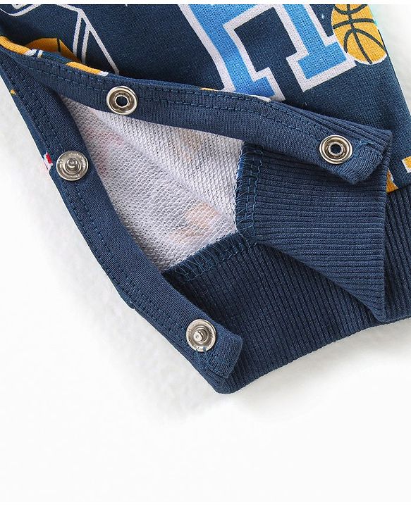 Babyhug Single Jersey Woven Dungaree with Full Sleeves T- Shirt Text Printed - Orange & Navy Blue